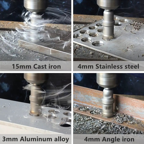 10 Piece Hole Saw Set With Carbide Bits And Titanium Plated Center Drill used on cast iron, stainless steel, aluminum, angle iron