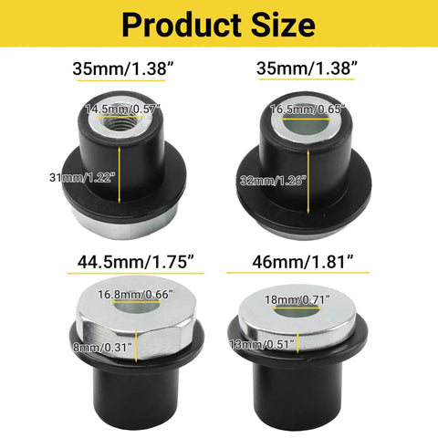 Dodge Ram 1500 Steering Rack And Pinion Mount Bushing Kit 4 Piece Replacement For 52106728AC 52113031AD 2002 To 2012 sizes shown
