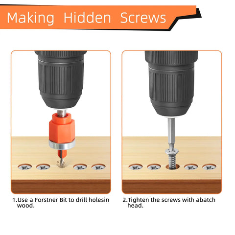 Drill making hidden screws in wood with countersink bit, part of Dope Five Piece Adjustable Depth Countersink Drill Bit Set