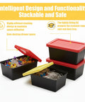 Mini Stackable Desk Storage Bins With Lids For Office Crafts Jewelry And Small Parts Grab And Go Organizer with open lids showing contents