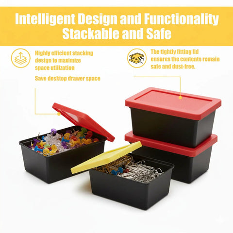 Mini Stackable Desk Storage Bins With Lids For Office Crafts Jewelry And Small Parts Grab And Go Organizer with open lids showing contents
