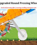 Eight Row Hand Push Garden Seeder With Seed Sower And Fertilizer Applicator Depth Adjustable for Corn and Soybean close-up of wheel