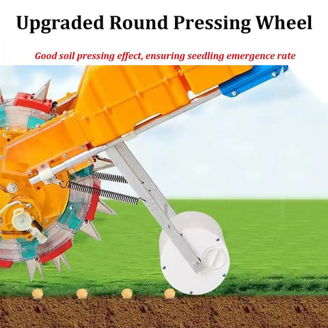 Eight Row Hand Push Garden Seeder With Seed Sower And Fertilizer Applicator Depth Adjustable for Corn and Soybean close-up of wheel