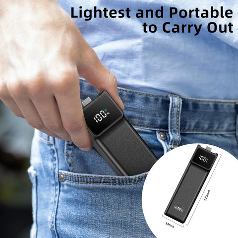 High Capacity Battery Handle For Osmo Pocket 3 And 4 On The Go 5000mAh Power Grip shown in pocket with size details