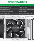 120mm x 38mm Axial Fan With Ball Bearing, Multi Voltage 110V 120V 220V 240V, Crazy High Airflow For Server Racks, specifications view