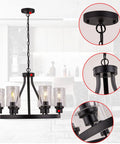 Farmhouse Chandelier For Dining Room Black Pendant Light 6-Light Round Rustic Ceiling Fixture With Glass Globes Adjustable Height