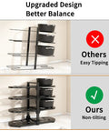 Adjustable 8 Tier Heavy Duty Pots and Pans Organizer for Kitchen Cabinet Storage Black Vertical Cookware Rack showcasing better balance design.