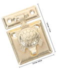 Two-Pack Heavy Duty Jewelry Box Latch With Decorative Turtle Lock Buckle, close-up of gold-finish iron latch, dimensions shown
