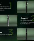 Installation steps for GPU Sag Bracket With Magnetic Base And Non-Slip Stand For Graphics Cards showing adjustable support