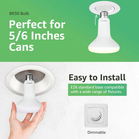 12 Pack Br30 LED Recessed Light Bulbs Dimmable Can Lights Soft White 2700K 650 Lumens E26 view of bulb in recessed can fixture