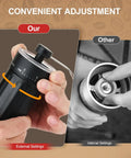 Manual Coffee Grinder With 40 Adjustable Settings Portable Conical Burr Grinder shown with external adjustment feature