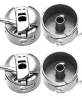 Sewing machine bobbin cases, stainless steel; front-loading 15-class machines, four-pack.