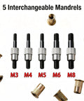 Complete 440-Pc Metric Rivet Nut Tool Kit With Heavy Duty Hand Gun For Auto Repair, Sheet Metal Work, Furniture Assembly And Diy Projects Featuring Interchangeable M3 M4 M5 M6 M8 Mandrels, 5 mandrels
