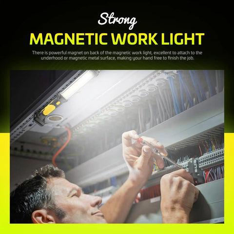 Two Pack Rechargeable 1500 Lumen COB LED Work Light With Magnetic Base And Hook Hands Free Trouble Light IPX4 Waterproof