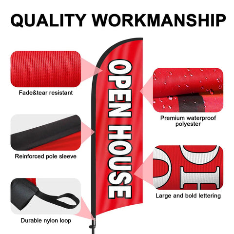 Open House Flags For Real Estate Pros With Pole Kit And Ground Stake Eight Foot Tall Outdoor Signage With Quality Workmanship Features
