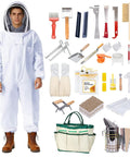 Beekeeping Starter Kit For Beginners With XXL Full Body Protective Suit, 35-Piece Tools Set, Smoker, Frame Holder, Oxford Bag shown