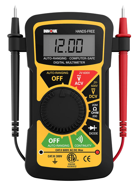 Hands Free Digital Multimeter For Auto And Home Troubleshooting, UL Certified, 10 Meg Ohm Circuitry, front view, black