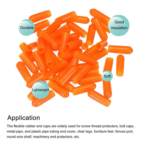 4mm Rubber End Caps 50 Pack Orange PVC Vinyl Screw Thread Protectors for Pipes Bolts Fence Posts Round Wire Shelves Furniture Feet Chair Legs Durable DIY Hardware Finish For DIYers