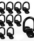 Lock Down Your Rig With 10 Piece 1/4 Inch Steel D Ring Tie Down Anchors 2400 Lbs Heavy Duty black D rings arranged in grid.