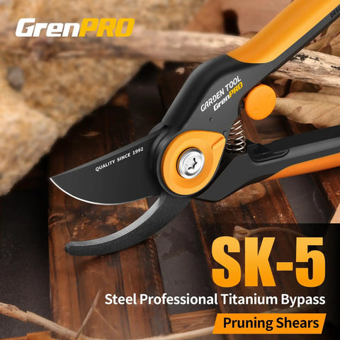 Bypass Pruning Shears 8.6 Inch Heavy-Duty Garden Clippers Cuts Up To 1.38 Inch Hardwood With SK5 Titanium Blades Rust-Proof Non-Stick Handle