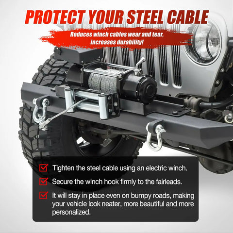10 Inch Winch Fairlead Roller Guard For Steel Cable on UTV, Mounted with Towing Hook in Outdoor Setting