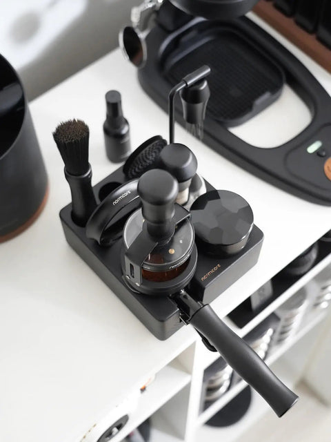 Kill Stubborn Espresso Ground Clumps Fast With This Dope 58mm Planetary Wdt Tool And Adjustable Needle Distributor on a countertop.