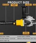 Product features of Vdniduir Handheld Steel Bar Cutter Rebar Cold Cutting Saw Portable 2000W, including the power cord and cutting blade details.