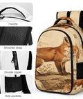 Vintage Floral Red Fox Printed Unisex Backpack With Large Capacity Durable Polyester Build showing handle, straps, zipper and pocket