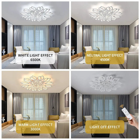 Led Flower Ceiling Light With Remote Dimmable Modern Flush Mount Chandelier, Acrylic Petal Ceiling Fixture For Kitchen Bedroom Dining Living Room, 70W 4200Lm, 3000K To 6500K Adjustable Brightness