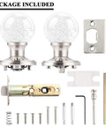 Clear Glass Privacy Door Knobs 6 Pack With Lock Heavy Duty Satin Nickel Interior Bedroom Bathroom Door Knobs Round Bubble Ball Handles Easy Push Button Lock And Emergency Wrench Included package with accessories