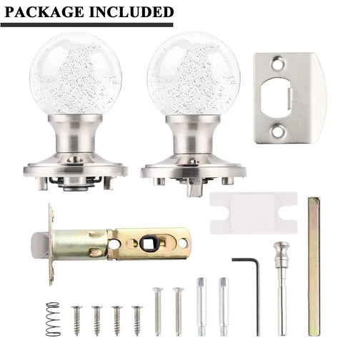 Clear Glass Privacy Door Knobs 6 Pack With Lock Heavy Duty Satin Nickel Interior Bedroom Bathroom Door Knobs Round Bubble Ball Handles Easy Push Button Lock And Emergency Wrench Included package with accessories