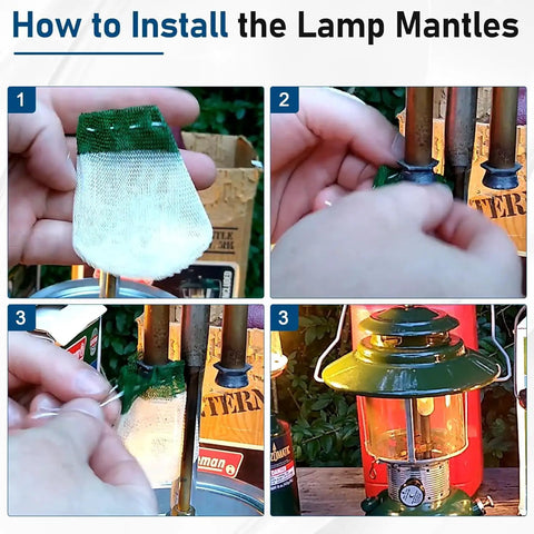 Installation guide for 20 Pack Coleman Standard String Tie 21 Lantern Mantles Replacement Set for outdoor camping.