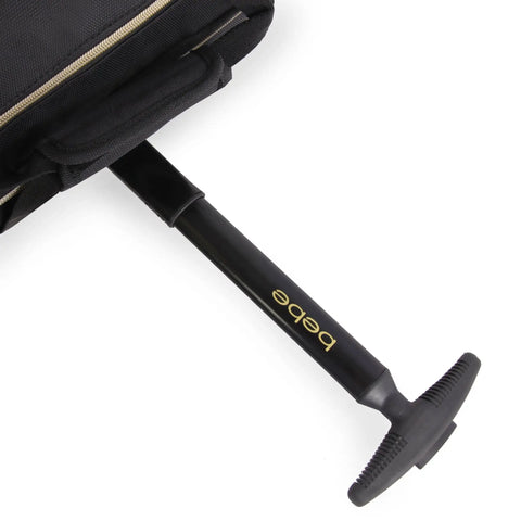 Underseat Carry On Luggage With Wheels showing push button trolley handle extends up to 16 inches, Croc Black, nylon polyester