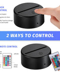 24 Pack 3D Night Light Bases With Clear Acrylic Sheets Remote Controls And USB Cables DIY Acrylic Lamp Base Kit With 16 Color Adjustable LEDs for Room Office Cafe Bar Shop Decor Round, touch and remote control options shown.