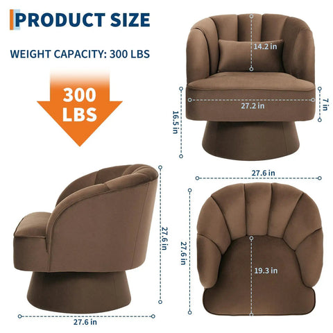 Cozy 360 Degree Swivel Barrel Accent Chair Set With Armrests Brown Modern Curved Back Upholstered Lounge Chairs size details
