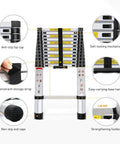 12.5-Foot Telescoping Aluminum Ladder, A Real Workhorse For Home Or Pro Jobs, features like anti-slip caps and self-locking