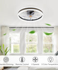 Dope Bladeless 20 Inch Indoor Flush Mount Ceiling Fan With Lights And Remote App Control in a bright bedroom