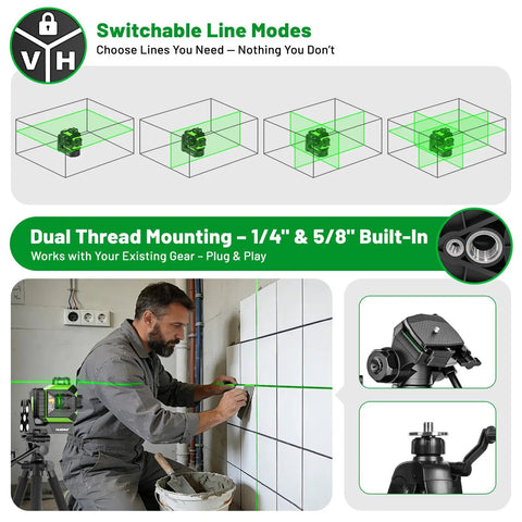 Man using 360 Degree Self Leveling Laser Level For Outdoor Projects With Auto Tracking Motorized Base in tiling work