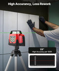 Heavy Duty 360 Degree Rotary Laser Level Kit With 2000 Ft Green Beam Self Leveling Transmitter Digital Receiver in use on wall.