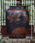 Ceramic Rice Dispenser With Heavy Duty Snap Lid Airtight Bulk Food Storage Container showcasing floral design, 56cm tall, 22cm wide.