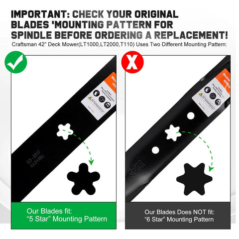 Craftsman 42 Inch Mower Mulching Blades Replacement For LT1000 LT2000 T110 42 Deck Zero Turn Riding Mower 5-Point Star Mount