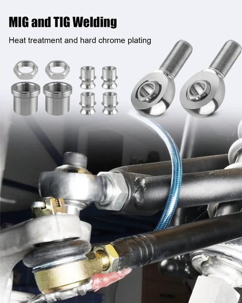 Beefy Heavy Duty 1.25 Inch Rod End Heim Joint Kit With Left And Right Threads For 1.75 Inch OD Tubing 0.120 Inch Wall And Two And Five Eighths Inch Mounting Width 12 TPI Shafts Includes Both Sides, shown installed on suspension link