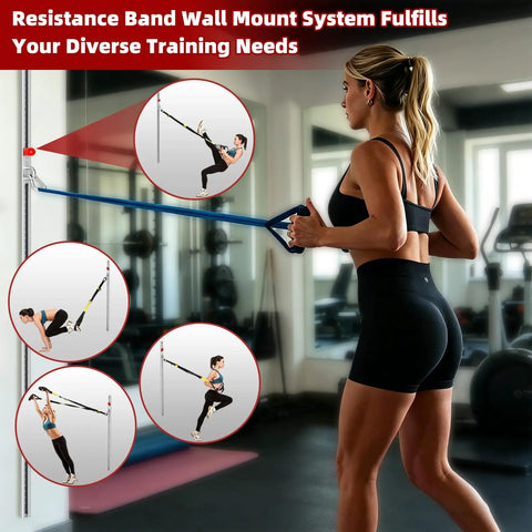 Adjustable Steel Resistance Band Wall Mount System With 40 Inch Vertical Glide And Heavy Duty Wall Anchor Kit For Killer Stability Home Gym Strength Training in use.