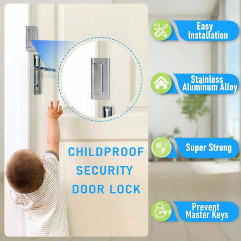 Door Reinforcement Lock Two Pack Heavy Duty Home Security Lock That Withstands Up To 800 Lbs Kid Proof Top Door Latch for Toddlers