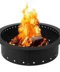 Smokeless Fire Pit Ring 36 Inch Outer Diameter With 30 Inch Inner Insert Liner Heavy Duty Steel Outdoor Fire Pit Ring For Durable Cleaner Burns Permanent Metal Ring Patent Pending with flames