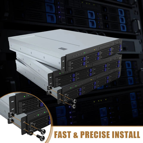 Hella Sturdy M6 Rack Mount Screws And Cage Nuts With Black Washers Stainless Steel Server Cabinet Hardware 100 Pack installed in server racks.
