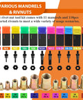 Top Notch 16 Inch Rivet Nut Tool Kit With 1310pcs Assorted Nutserts And 11 Mandrels In M And SAE Sizes Including Carrying Case For Heavy Duty Auto Repair And DIY Projects, mandrels and rivnuts set