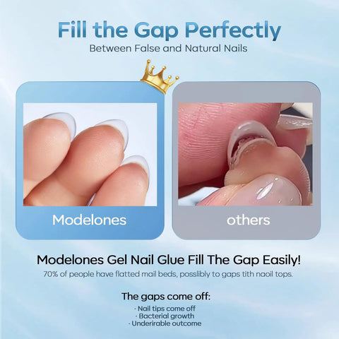 Comparison of nail gap filling using 10 In One Nail Gel Glue Base Coat Brush On Nail Polish Glue 15ml For Tips And Rhinestones Blooming Art Hema Free Gel Kit For Acrylic Tips UV Lamp Needed and other products.