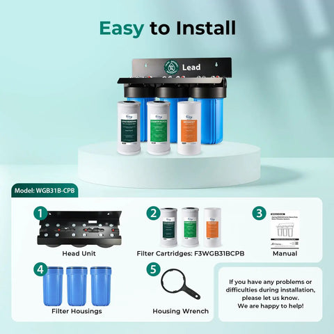 Premium Whole House Water Filter System Knocking Out Lead Chlorine Sediments With Badass 3 Stage Filtration with filter cartridges and installation guide.