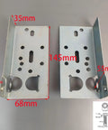 Garage Door Bottom Lifting Brackets Kit With Twelve M6 Mounting Bolts For Seven Sixteenth Inch Stem Heavy Duty Galvanized Steel Construction Residential Bottom Roller Brackets Left And Right Pair For Easy No Fuss Install, showing dimensions and components.